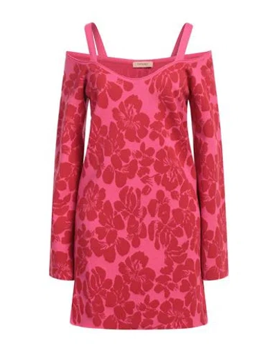 Twinset Woman Mini Dress Fuchsia Size Xs Viscose, Acrylic, Polyester, Cotton, Wool In Pink