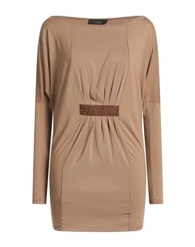 Twinset Woman Mini Dress Khaki Size L Viscose, Elastane, Polyester In Brown
