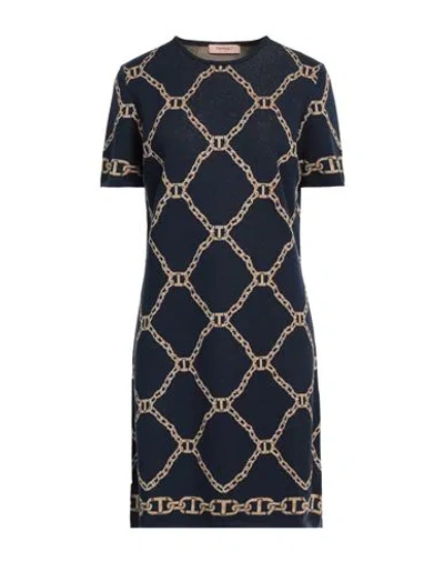 Twinset Woman Mini Dress Navy Size L Viscose, Cotton, Polyester, Metallic Polyester