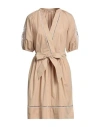 Twinset Woman Midi Dress Sand Size 2 Cotton In Beige