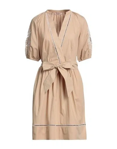 Twinset Woman Midi Dress Sand Size 2 Cotton In Beige