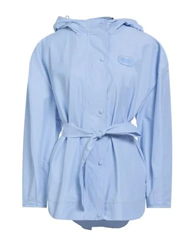 Twinset Woman Overcoat & Trench Coat Sky Blue Size 4 Cotton, Polyamide