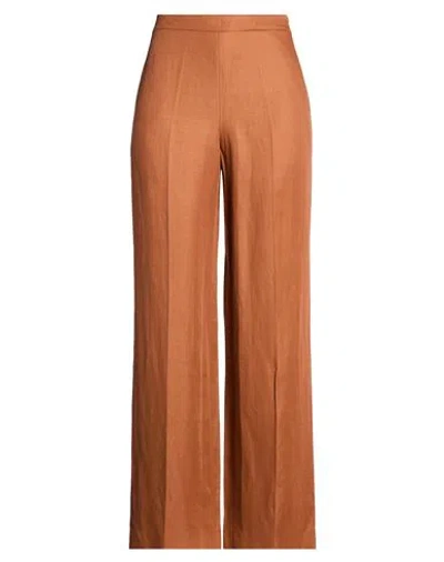 Twinset Woman Pants Camel Size 14 Viscose, Linen In Brown