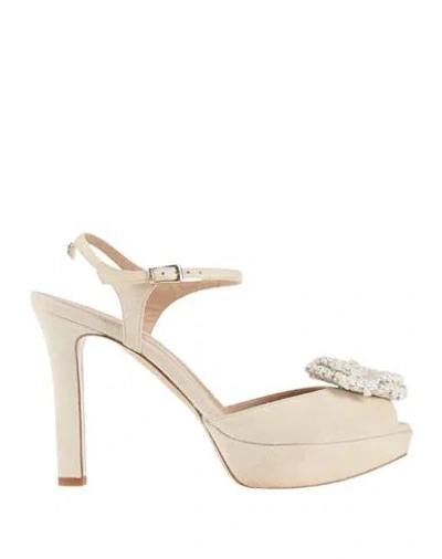Twinset Woman Sandals Beige Size 8 Leather In Neutral