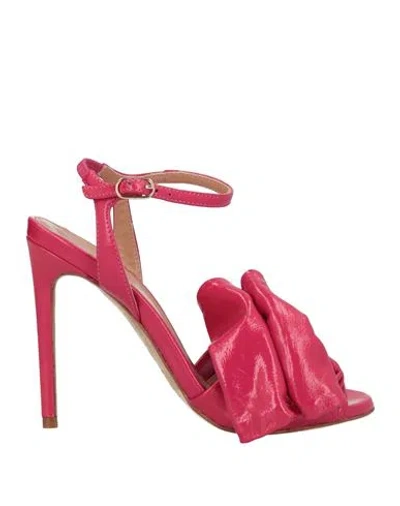 Twinset Woman Sandals Fuchsia Size 8 Soft Leather In Magenta