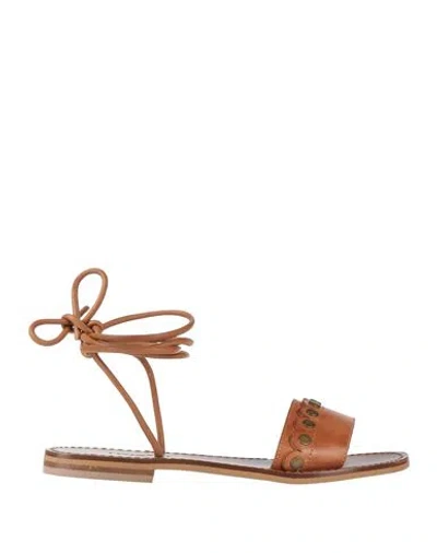 Twinset Woman Sandals Tan Size 7 Leather In Brown