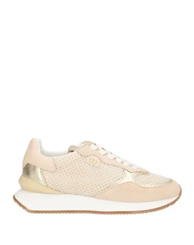 Twinset Woman Sneakers Beige Size 11 Leather, Textile Fibers In Neutral