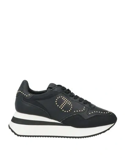 Twinset Woman Sneakers Black Size 7 Polyurethane, Cow Leather In Multi