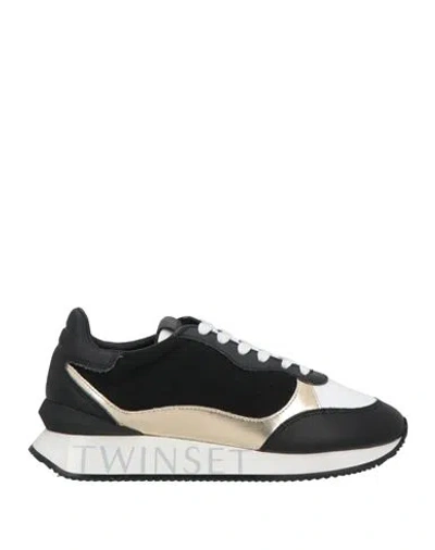 Twinset Woman Sneakers Black Size 6 Polyester, Polyurethane, Cow Leather