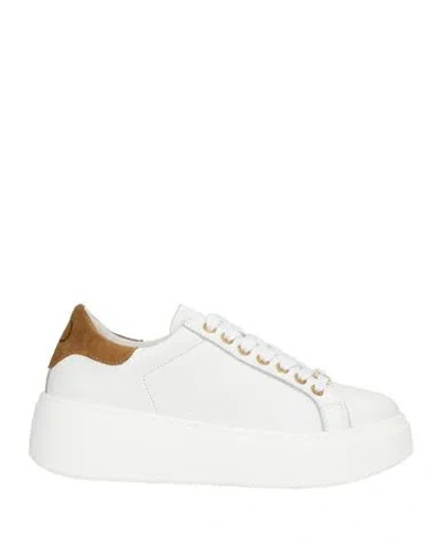 Twinset Woman Sneakers Camel Size 11 Cow Leather, Calfskin In White