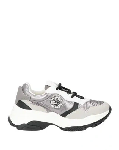 Twinset Woman Sneakers Silver Size 9 Polyester, Polyurethane In Black