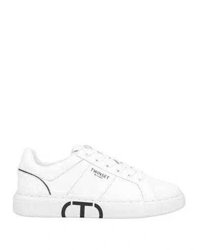 Twinset Woman Sneakers White Size 7 Leather In Animal Print