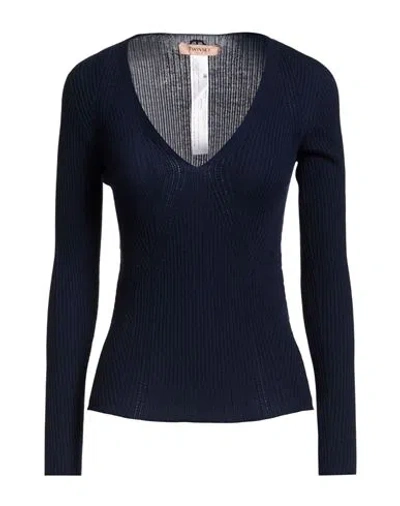 Twinset Woman Sweater Black Size L Wool In Blue
