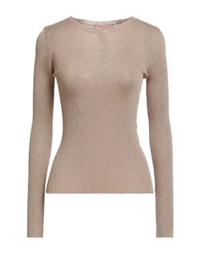 Twinset Woman Sweater Camel Size M Viscose, Metallic Polyester, Polyamide In Brown
