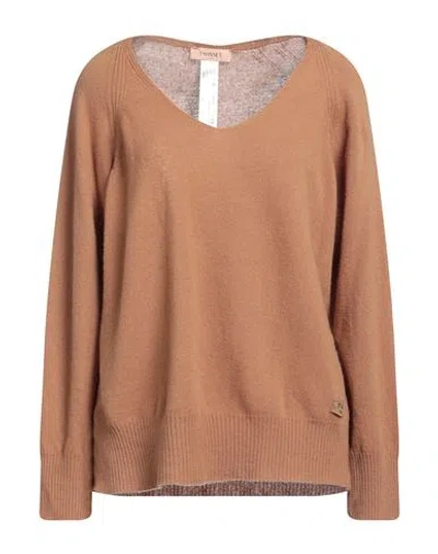 Twinset Woman Sweater Camel Size S Virgin Wool, Cashmere In Beige