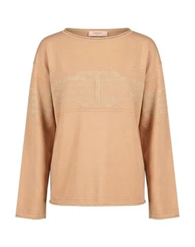 Twinset Woman Sweater Camel Size Xs Viscose, Polyester, Polyamide, Metallic Polyester In Brown