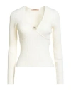 Twinset Woman Sweater Cream Size L Viscose, Polyester, Polyamide, Elastane In White