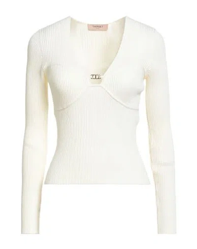 Twinset Woman Sweater Cream Size L Viscose, Polyester, Polyamide, Elastane In White