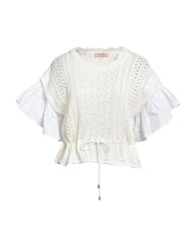 Twinset Woman Sweater Ivory Size M Cotton In Multi