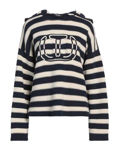Twinset Stiped Hooded Cotton Jumper In Neutrals
