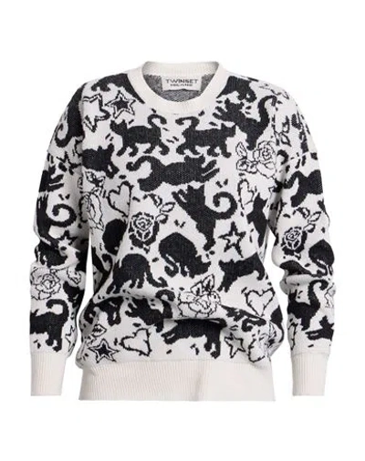 Twinset Woman Sweater White Size L Polyamide, Wool, Viscose, Polyester, Cashmere In Multi