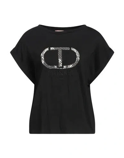 Twinset Woman T-shirt Black Size L Cotton, Polyester, Polyamide