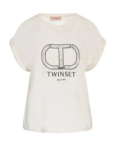 Twinset Woman T-shirt Ivory Size L Cotton, Polyester, Polyamide In White