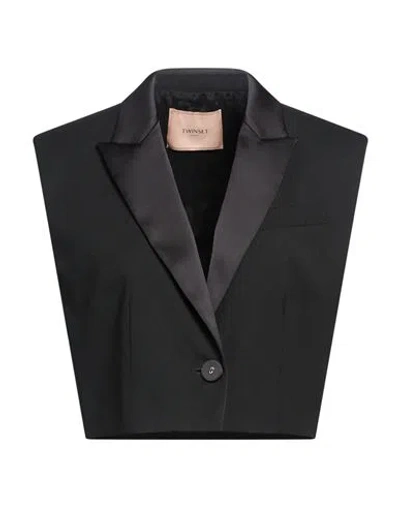 Twinset Woman Tailored Vest Black Size 8 Polyester, Wool, Viscose, Elastane