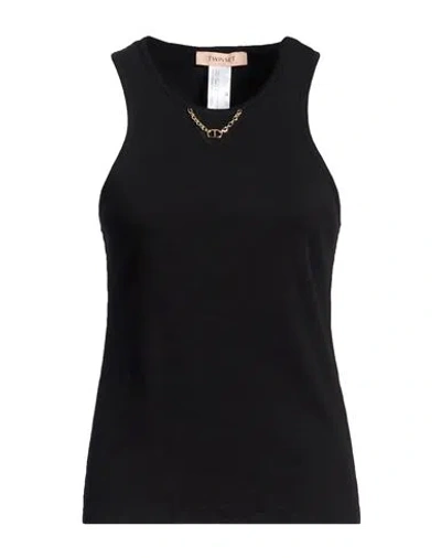 Twinset Woman Tank Top Black Size L Cotton