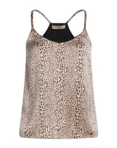 Twinset Woman Top Beige Size 6 Polyester