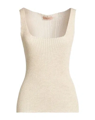 Twinset Woman Top Beige Size L Linen, Polyester, Metallic Polyester, Polyamide In Neutral