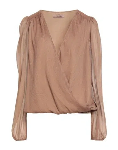 Twinset Woman Top Camel Size 10 Polyester, Metallic Polyester In Gold