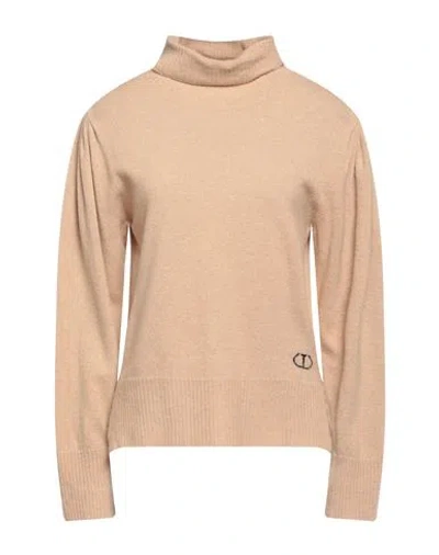 Twinset Woman Turtleneck Beige Size L Virgin Wool, Cashmere
