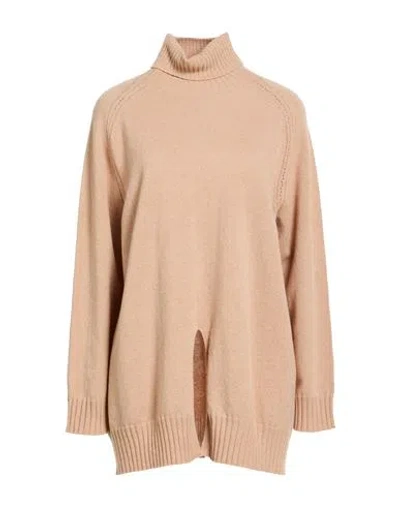 Twinset Woman Turtleneck Camel Size M/l Cashmere, Wool In Neutral
