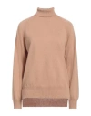 Twinset Woman Turtleneck Camel Size S Wool, Cashmere, Polyester In Beige