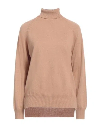 Twinset Woman Turtleneck Camel Size S Wool, Cashmere, Polyester In Beige