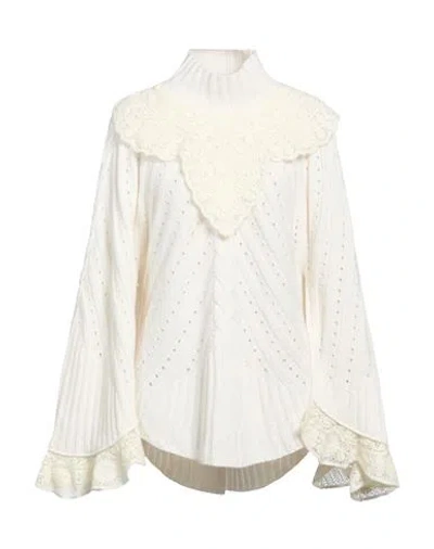 TWINSET TWINSET WOMAN TURTLENECK IVORY SIZE L WOOL, VISCOSE, POLYAMIDE, CASHMERE