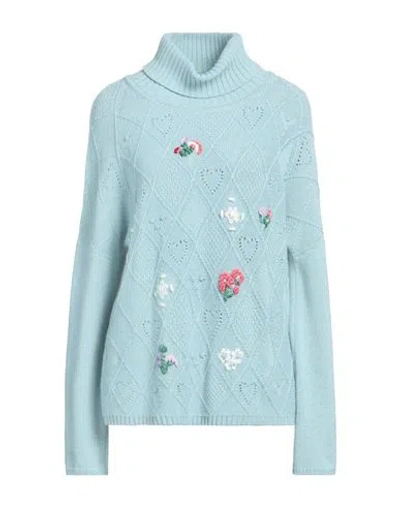 Twinset Woman Turtleneck Sky Blue Size L Polyamide, Viscose, Wool, Cashmere