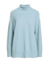 Twinset Woman Turtleneck Sky Blue Size L Wool, Cashmere