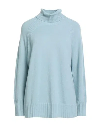Twinset Woman Turtleneck Sky Blue Size L Wool, Cashmere