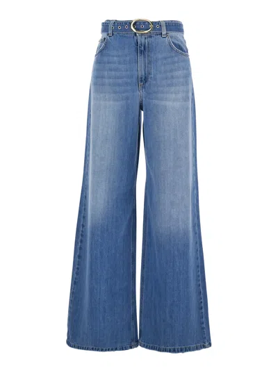 Twinset Women's Faded Five-pocket Jeans With Belt In Blu
