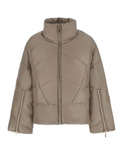 Twinset Women's Tech Fabric High-collar Zip Jacket With Pockets In Brown