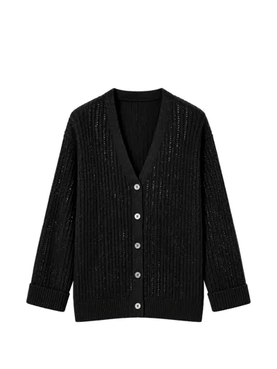 Twinset Wool Blend Cardigan With Rhinestones In Black