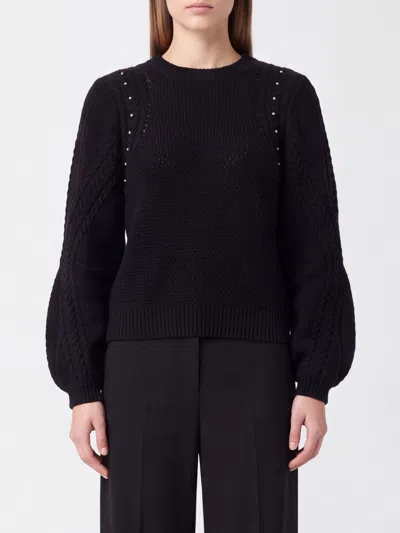 Twinset Wool Blend Crewneck Jumper With Ribbed Hems In Animal Print
