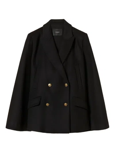 Twinset Wool-blend Double-breasted Coat In Black