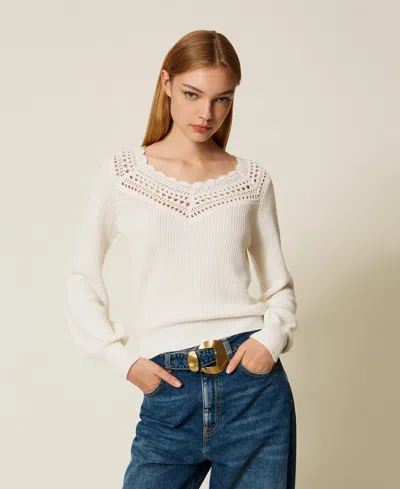 Twinset Pull En Laine Mélangée Avec Crochet In Brown