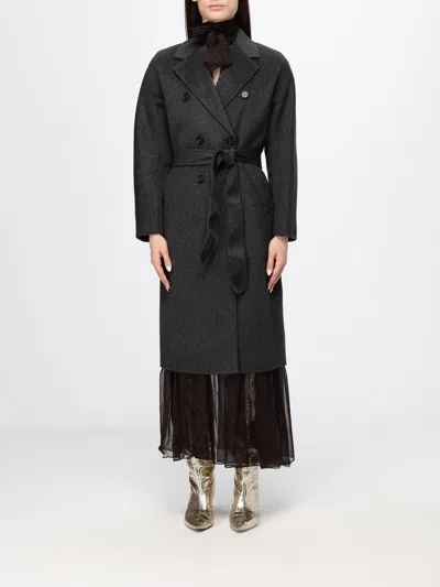 Twinset Wool Blend Robe Coat With Belt And Rever Collar In Gray