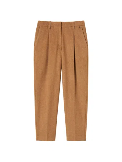 Twinset Wool Blend Trousers With Chevron Pattern In Brown