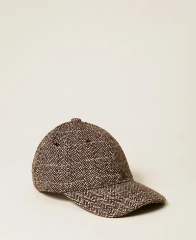 Twinset Wool Cloth Baseball Cap In Brown