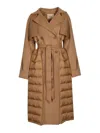 Twinset Wool Coat With Quilted Nylon Inserts In Brown